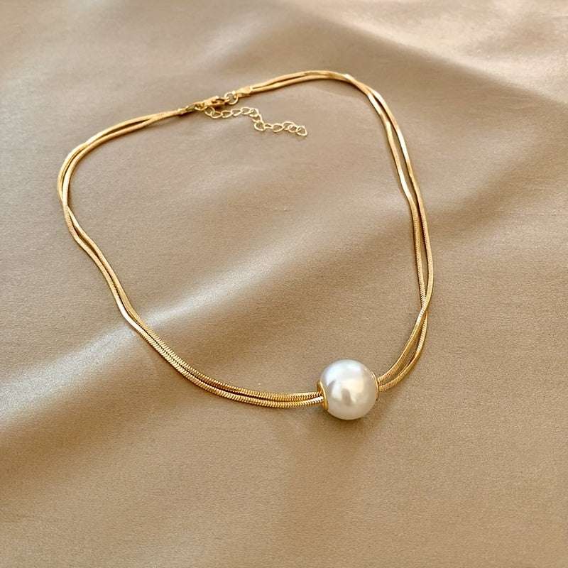 Collar Doble Capa Perlas Imitación - Cadena Clavícula Elegante Joyería Femenina