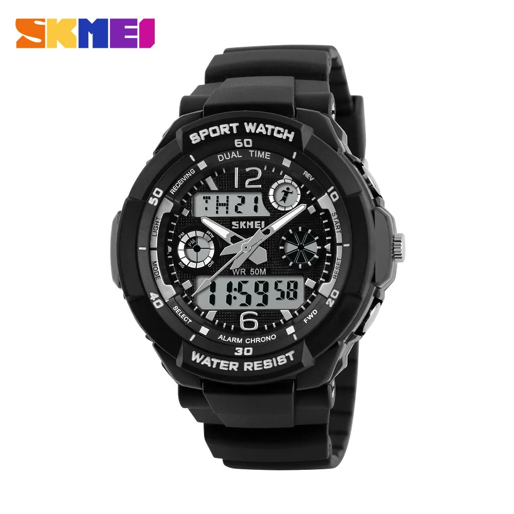 Brand 50M Waterproof Children'S Watches LED Multifunction Dual Time Quartz Digital Kids Wrist Watches Children Dress Watch