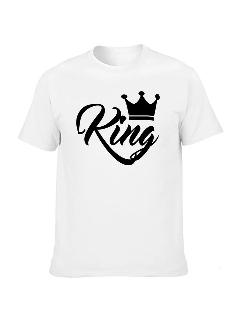 KING QUEEN Letter Crown Printed Black White T Shirts Summer Casual O-Neck Short Sleeve Tees Couple Lovers Tshirt Tops Clothes