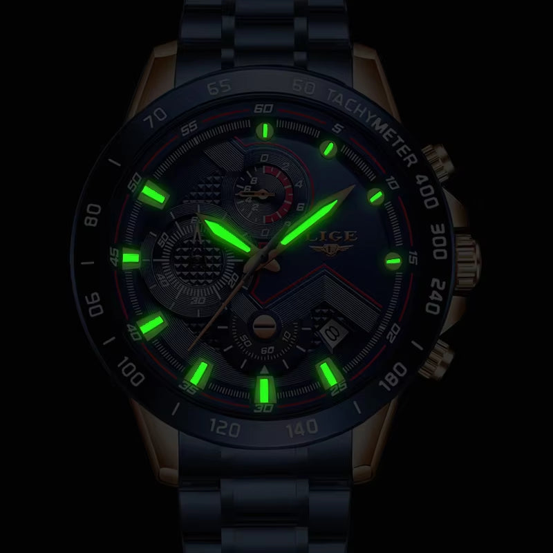 2025 New Fashion Mens Watches Stainless Steel Top Brand Luxury Sport Chronograph Quartz Withwatch for Men Relogio Masculino