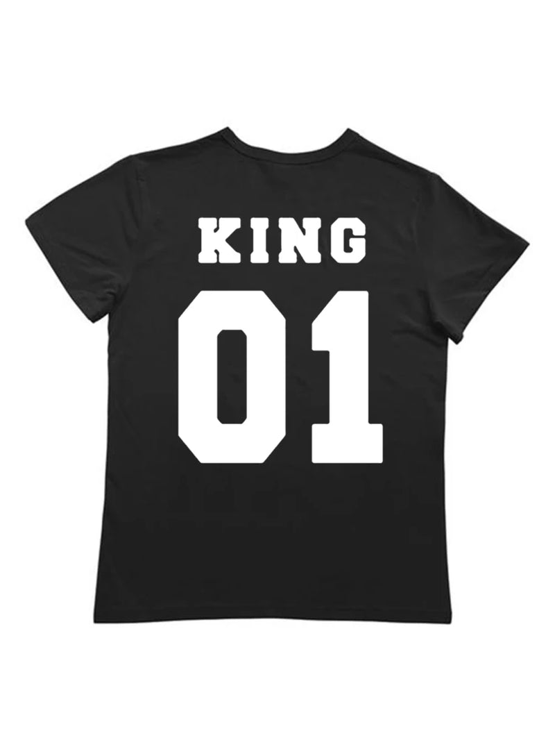 KING QUEEN Letter Crown Printed Black White T Shirts Summer Casual O-Neck Short Sleeve Tees Couple Lovers Tshirt Tops Clothes