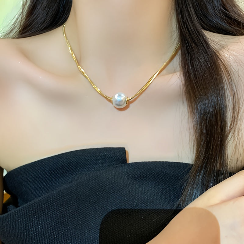 Collar Doble Capa Perlas Imitación - Cadena Clavícula Elegante Joyería Femenina