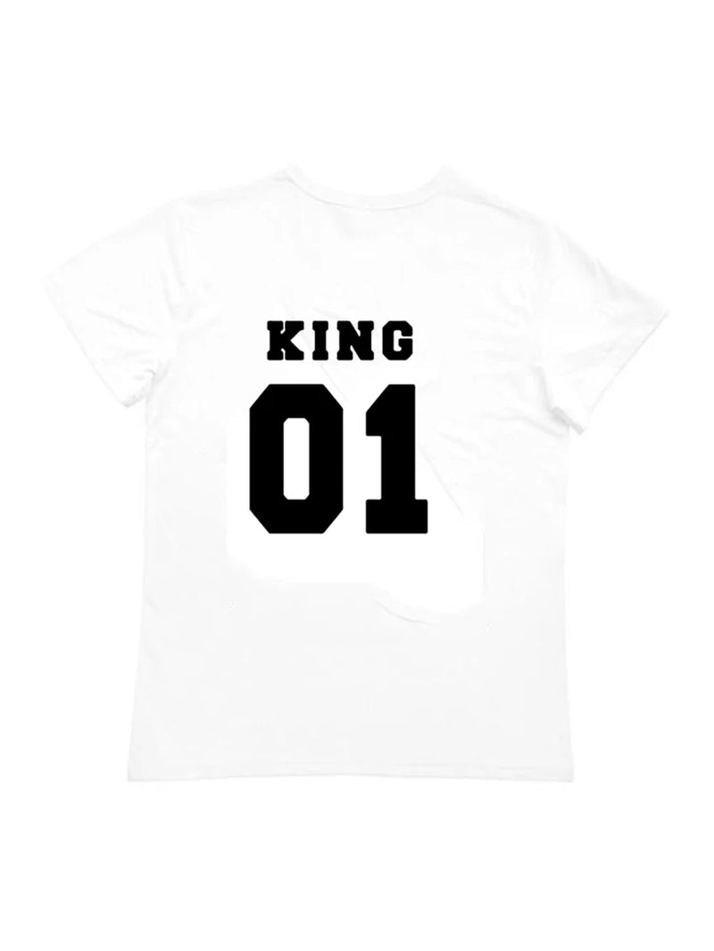 KING QUEEN Letter Crown Printed Black White T Shirts Summer Casual O-Neck Short Sleeve Tees Couple Lovers Tshirt Tops Clothes