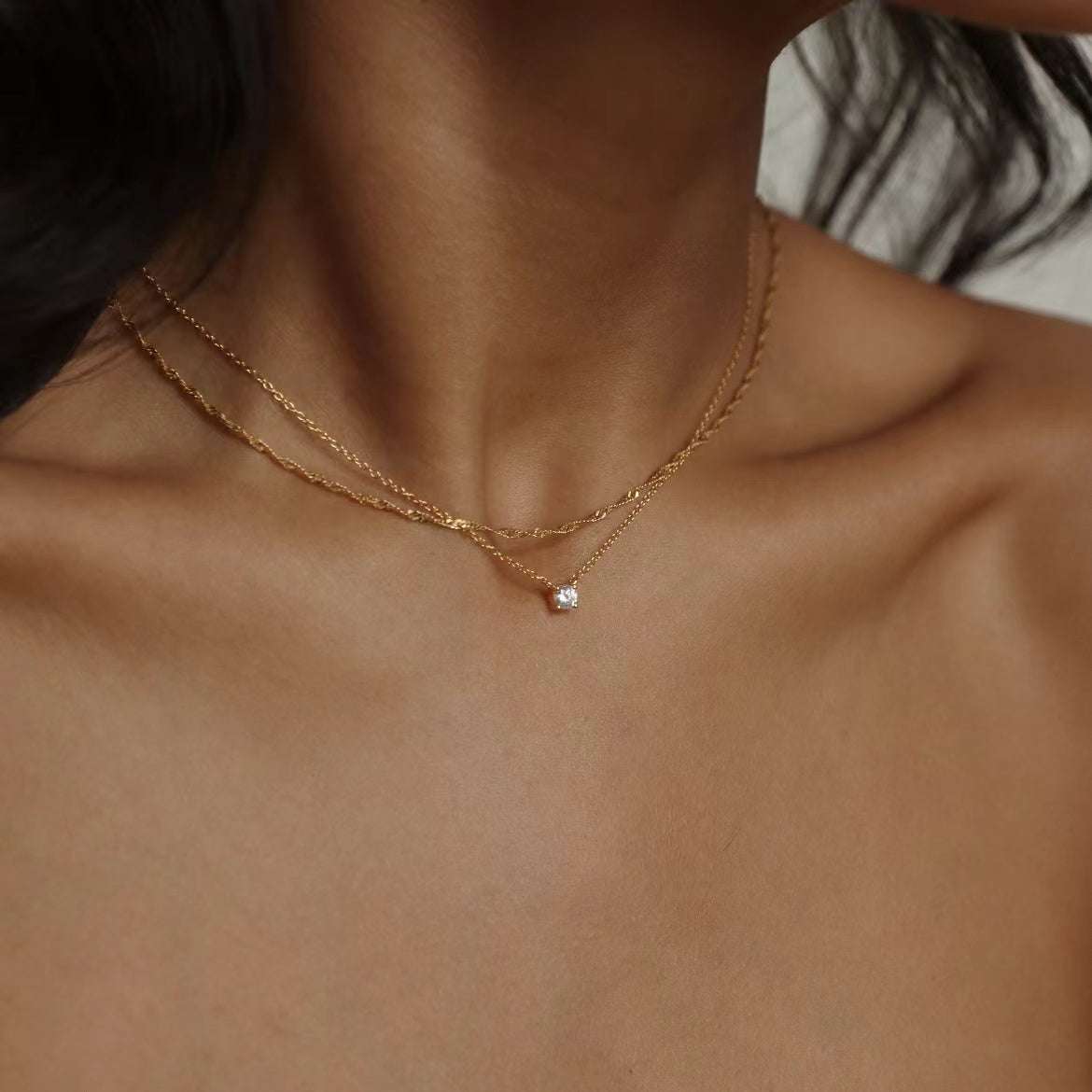Collar Cadena Fina Baño Oro 18K - Gargantilla Acero Inoxidable Joyería Mujer
