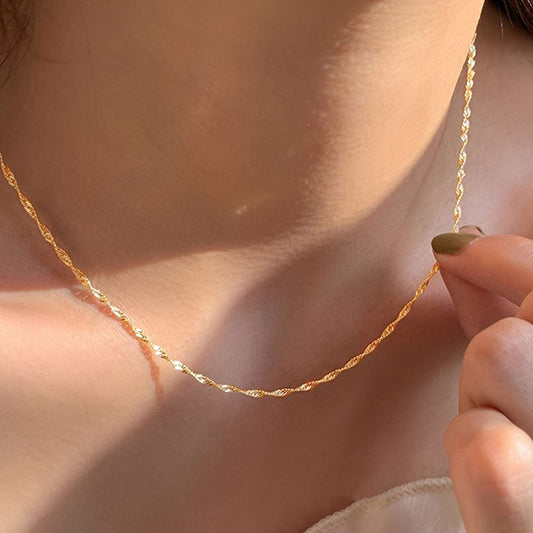 Collar Cadena Fina Baño Oro 18K - Gargantilla Acero Inoxidable Joyería Mujer