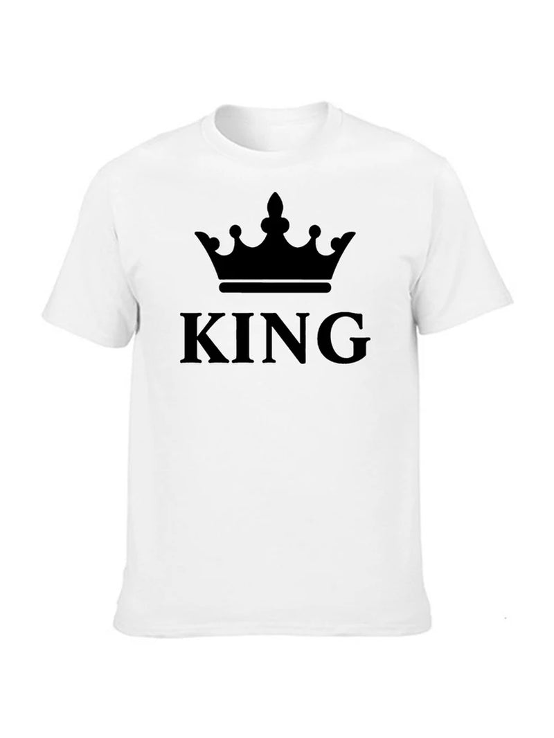 KING QUEEN Letter Crown Printed Black White T Shirts Summer Casual O-Neck Short Sleeve Tees Couple Lovers Tshirt Tops Clothes