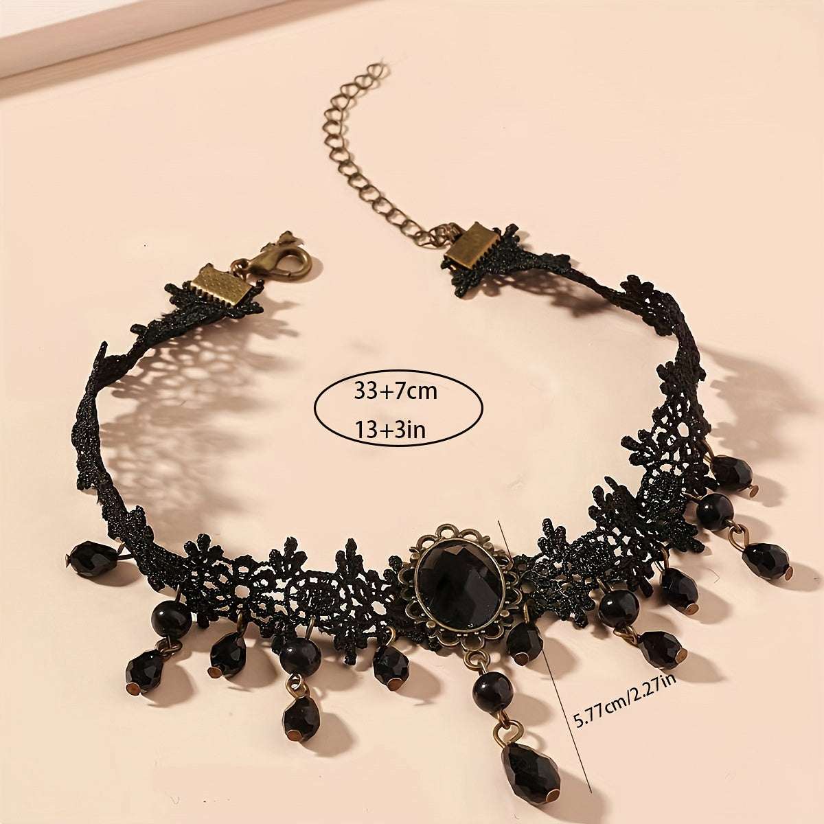 Collar Gótico Vintage Negro Borlas Encaje - Gargantilla Estilo Dark Joyería