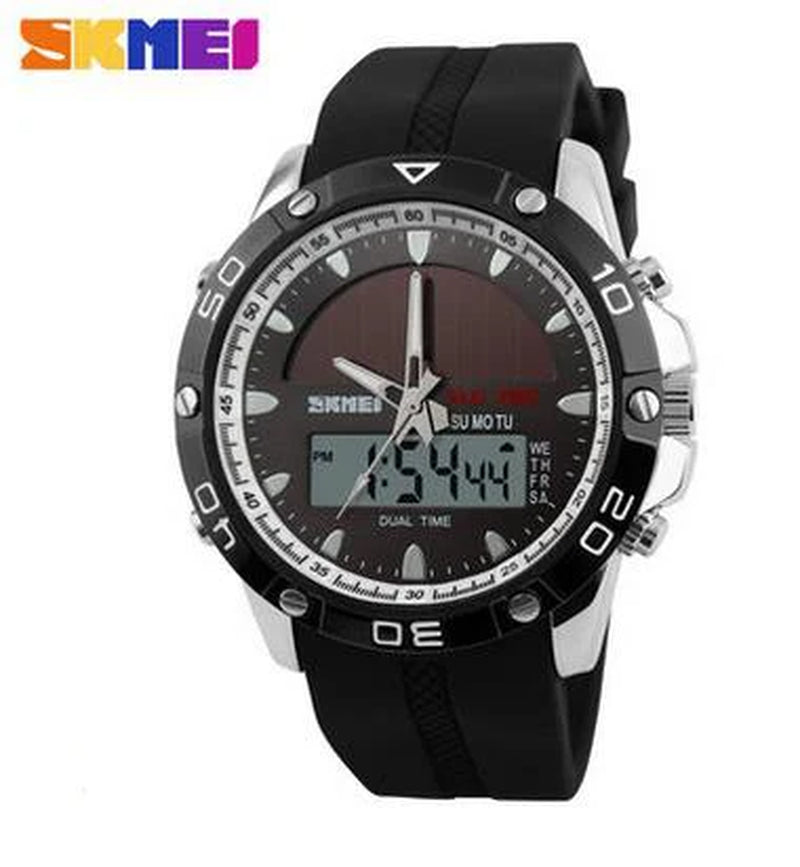 Watches Men Waterproof Solar Power Sports Casual Watch Man Men'S Wristwatches 2 Time Zone Digital Quartz LED Clock Men
