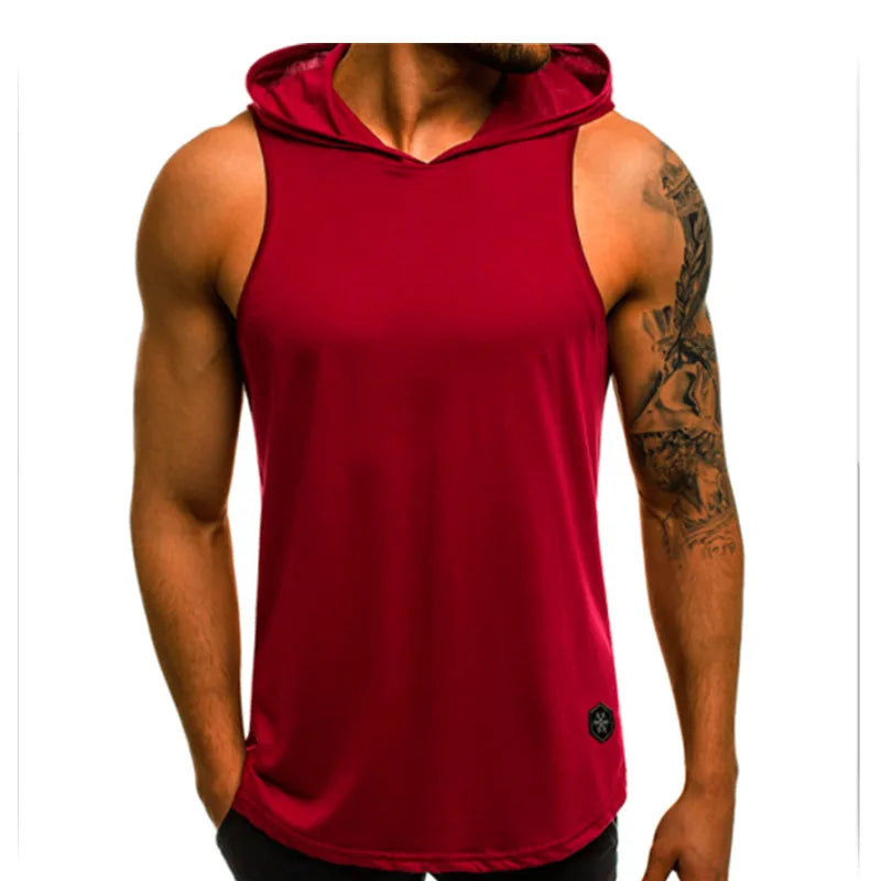 Fashion Summer Mens Sleeveless Hoodie T-Shirts Muscle Sweatshirt Cool Hoody Tops GYM Sport Slim Fitness Hooded Sportswer Tees