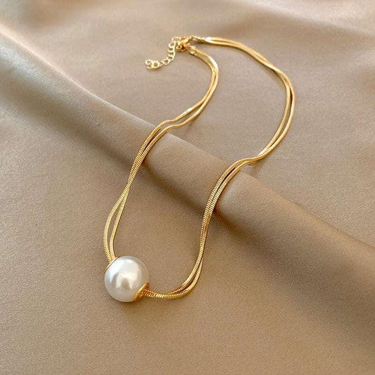 Collar Doble Capa Perlas Imitación - Cadena Clavícula Elegante Joyería Femenina