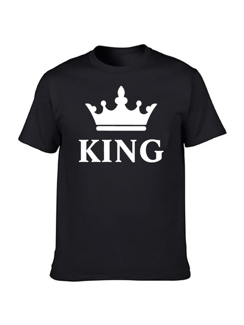 KING QUEEN Letter Crown Printed Black White T Shirts Summer Casual O-Neck Short Sleeve Tees Couple Lovers Tshirt Tops Clothes