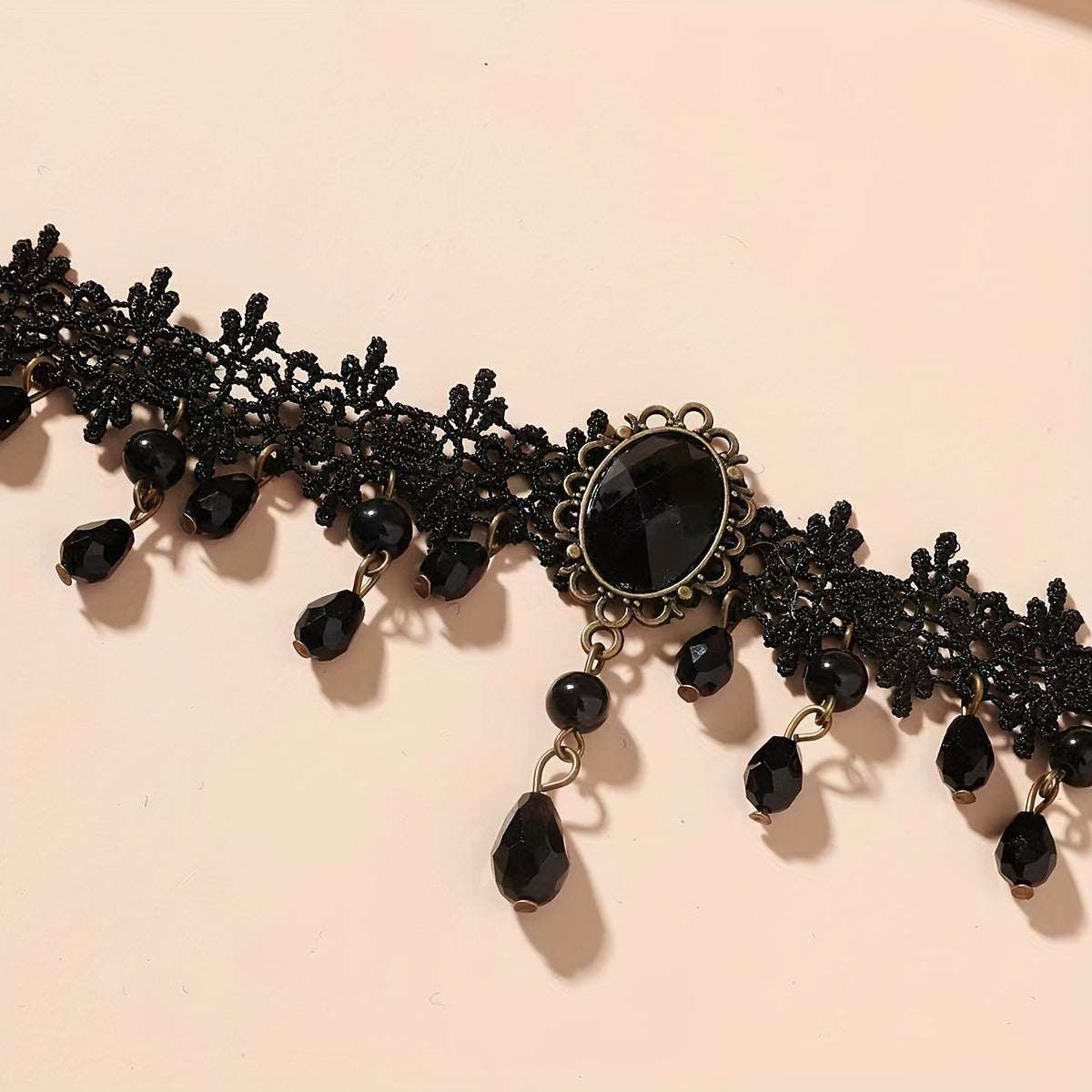 Collar Gótico Vintage Negro Borlas Encaje - Gargantilla Estilo Dark Joyería