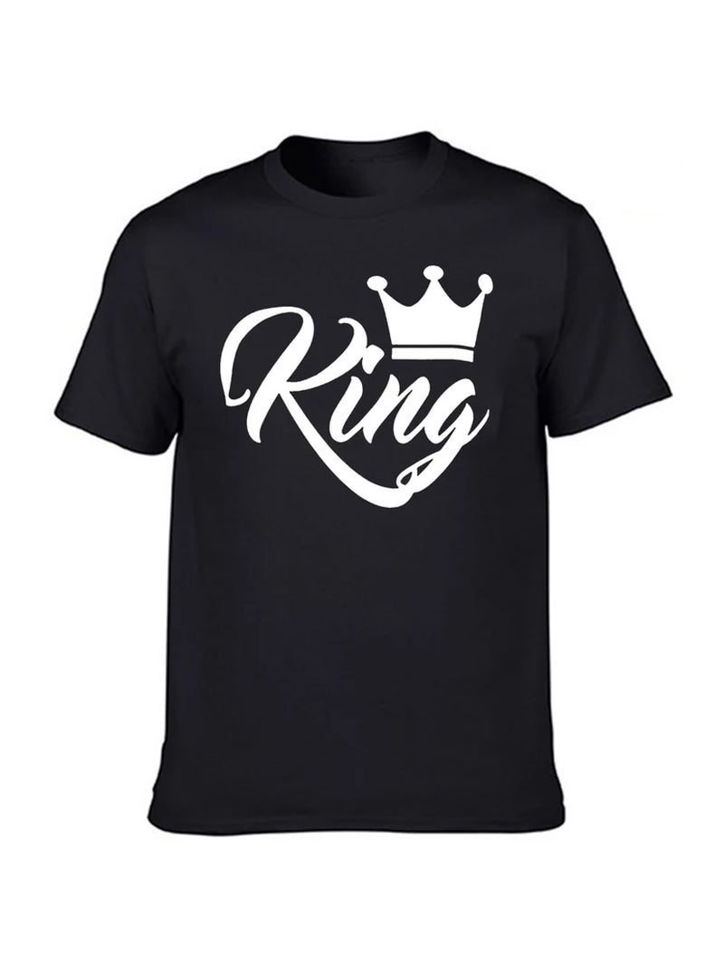 KING QUEEN Letter Crown Printed Black White T Shirts Summer Casual O-Neck Short Sleeve Tees Couple Lovers Tshirt Tops Clothes