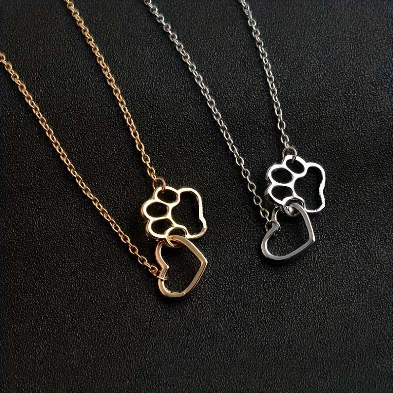 Collar Colgante Huella de Perro y Corazón - Joyería Femenina Regalo Especial