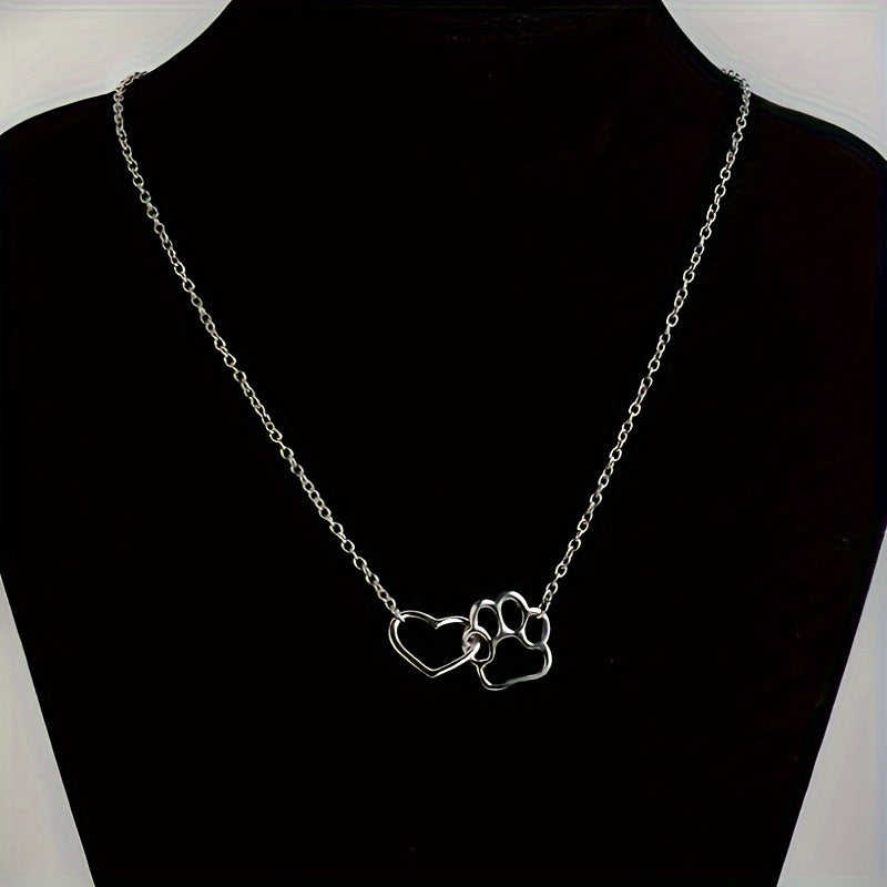 Collar Colgante Huella de Perro y Corazón - Joyería Femenina Regalo Especial