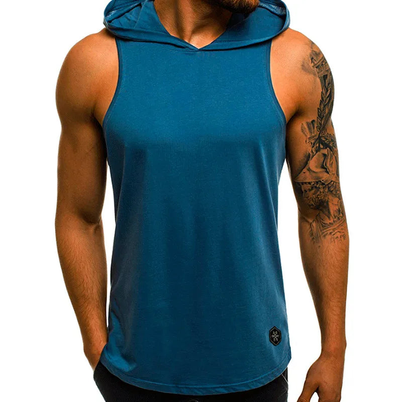 Fashion Summer Mens Sleeveless Hoodie T-Shirts Muscle Sweatshirt Cool Hoody Tops GYM Sport Slim Fitness Hooded Sportswer Tees