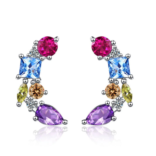 Pendientes Cuadrados Plata 925 Circones Coloridos - Joyería Boda Regalo Novia