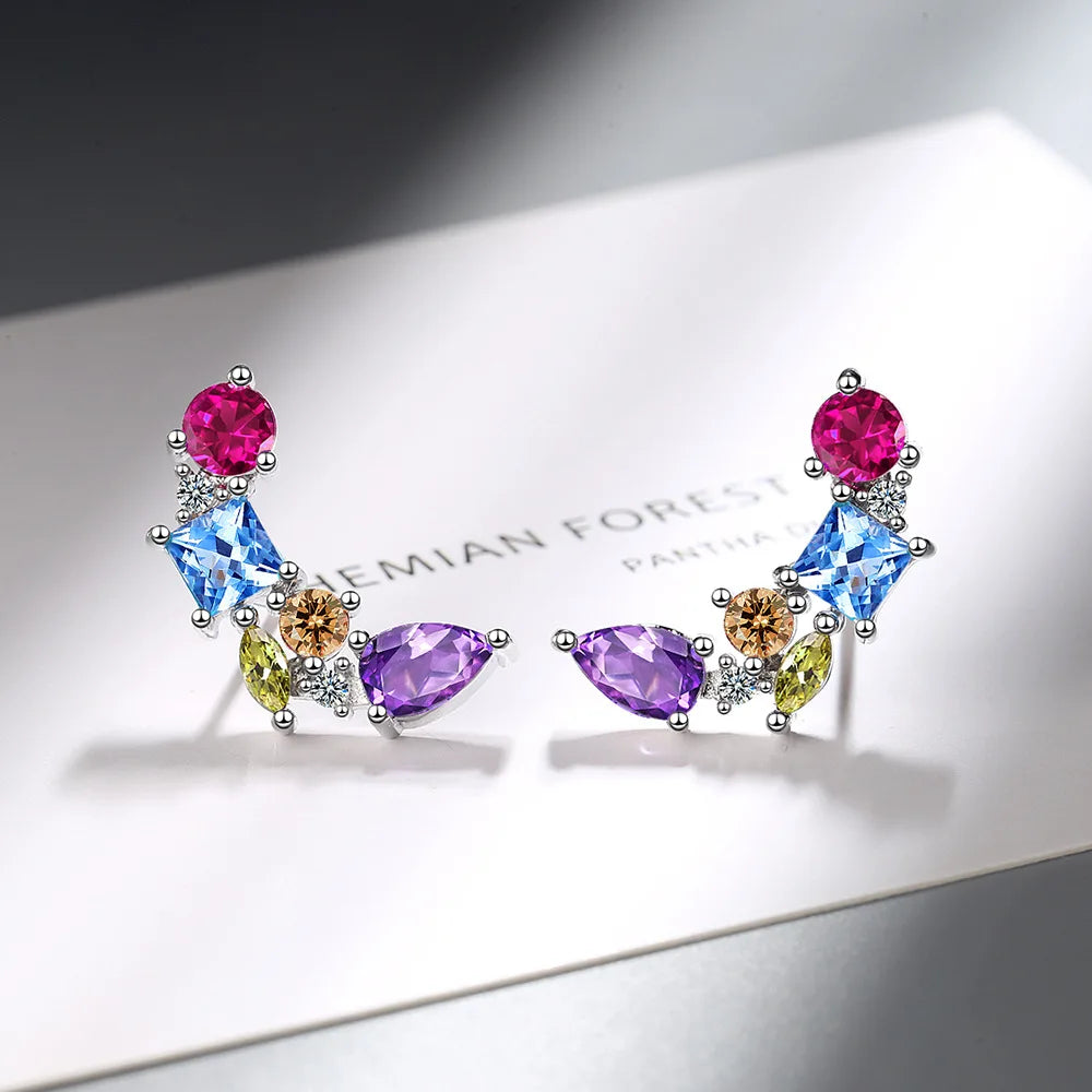Pendientes Cuadrados Plata 925 Circones Coloridos - Joyería Boda Regalo Novia