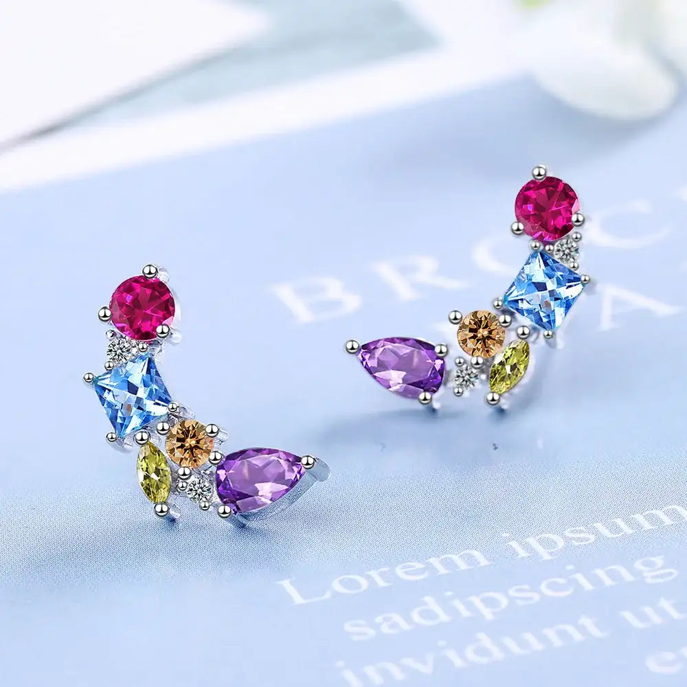 Pendientes Cuadrados Plata 925 Circones Coloridos - Joyería Boda Regalo Novia