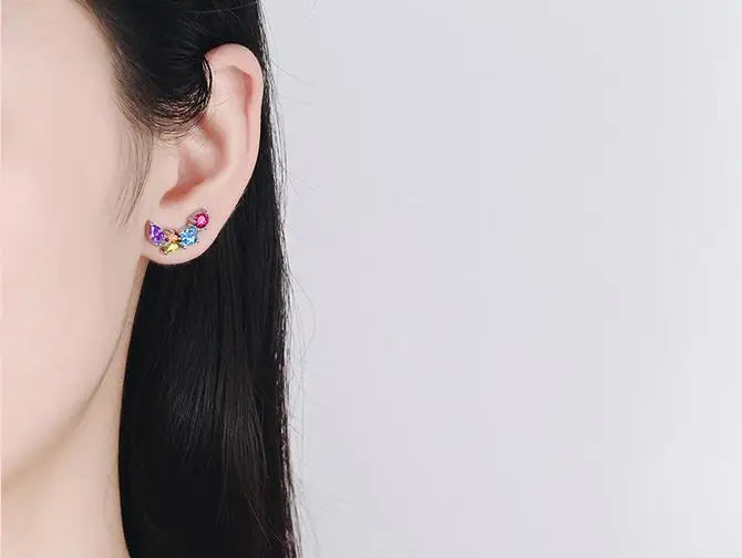 Pendientes Cuadrados Plata 925 Circones Coloridos - Joyería Boda Regalo Novia