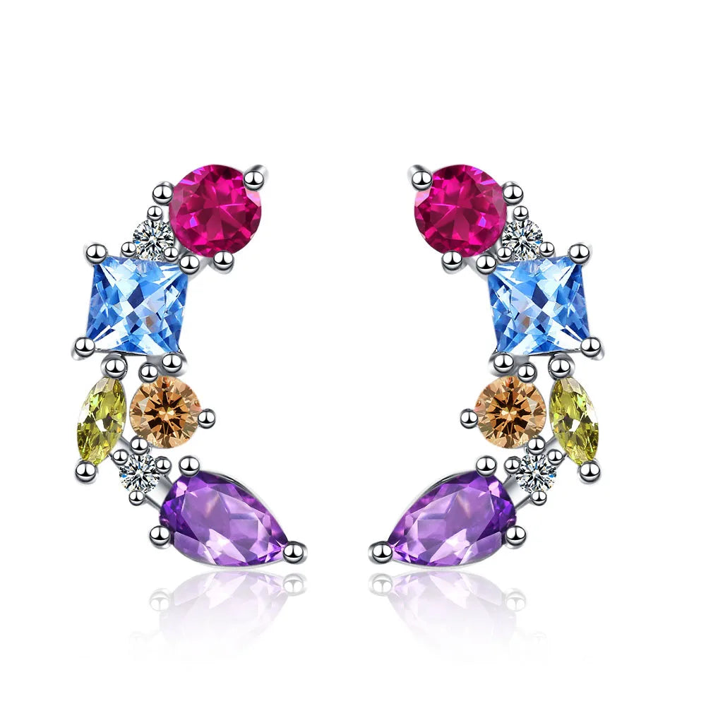 Pendientes Cuadrados Plata 925 Circones Coloridos - Joyería Boda Regalo Novia
