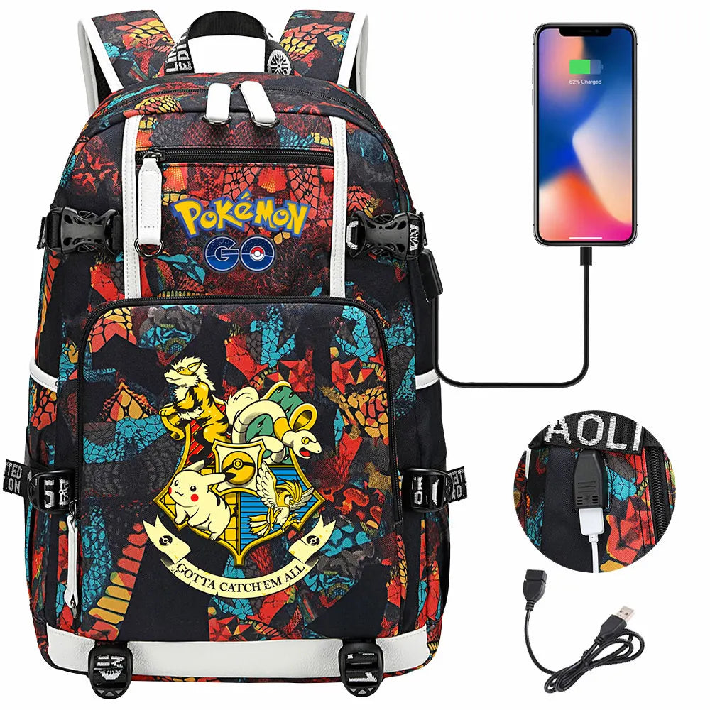 Mochila Pikachu Pokémon USB Impermeable - Morral Escolar Laptop Unisex
