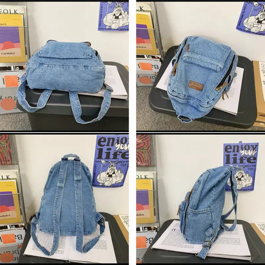 Mochila Escolar Vaquera Femenina - Tendencia Gran Capacidad Múltiples Bolsillos