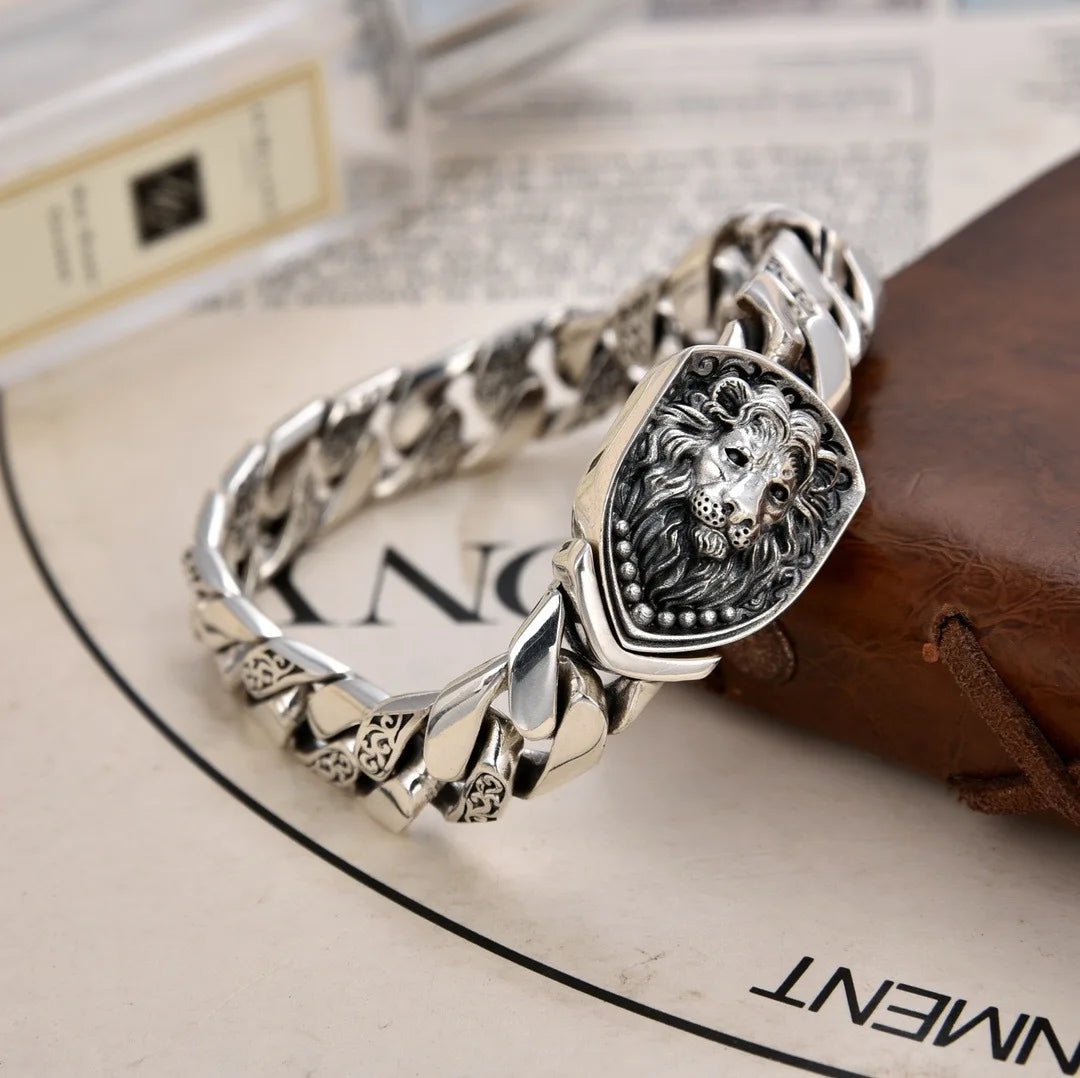 Pulsera León Tanque Plata Esterlina S925 - Diseño Dominante Vintage