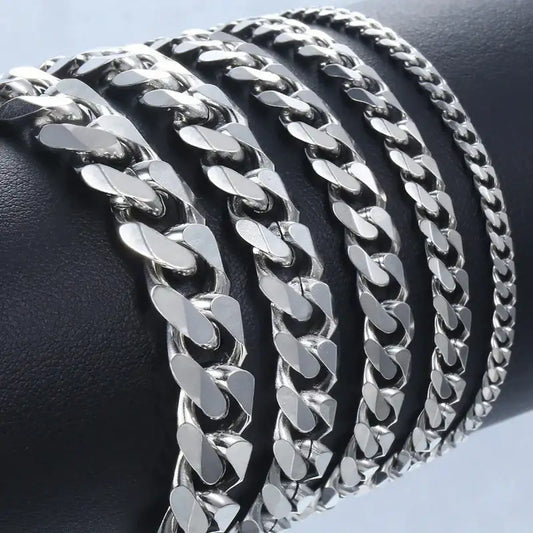 Pulsera de cadena cubana para hombre y mujer, brazalete clásico de acero inoxidable de 3/5/7/9mm de ancho, regalo de joyería