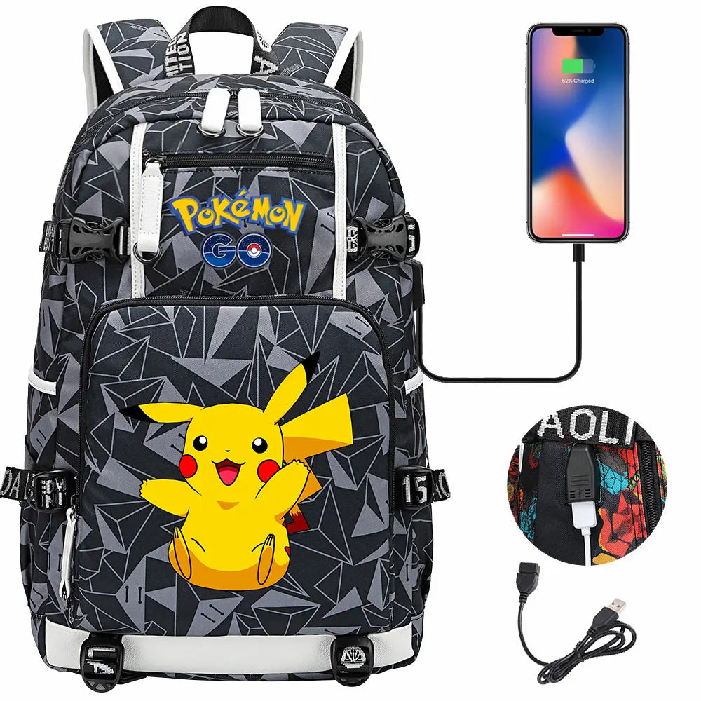 Mochila Pikachu Pokémon USB Impermeable - Morral Escolar Laptop Unisex