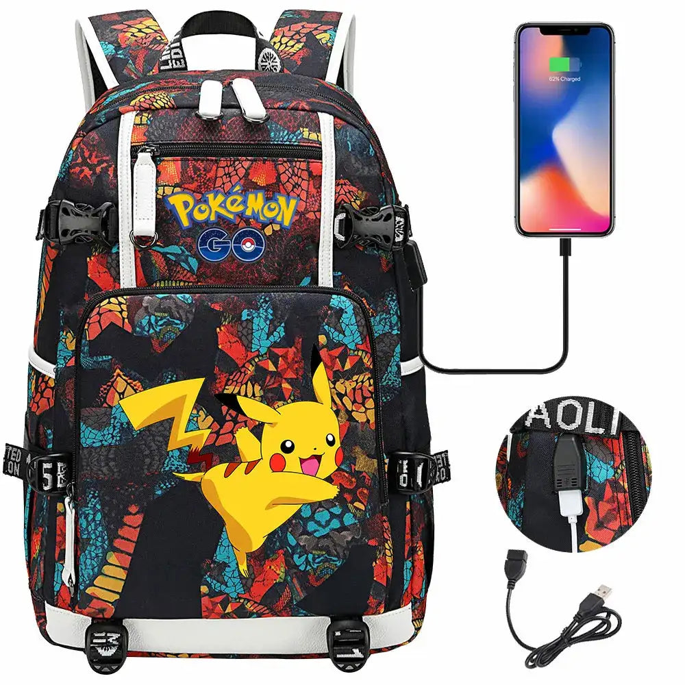 Mochila Pikachu Pokémon USB Impermeable - Morral Escolar Laptop Unisex