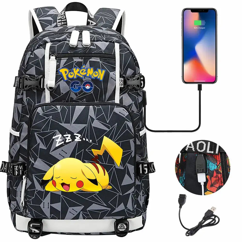 Mochila Pikachu Pokémon USB Impermeable - Morral Escolar Laptop Unisex