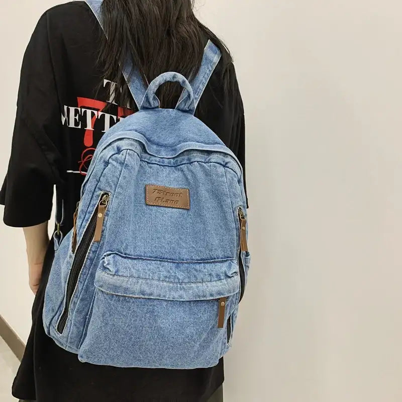 Mochila Mezclilla Estudiantes - Bolso Escolar Grande Múltiples Bolsillos