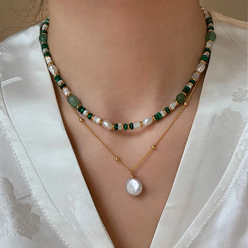 Recién llegado, conjunto de joyería femenina rellena de oro de 14 quilates con perlas naturales de agua dulce y piedra de Jade para mujer, collar, pulsera, regalos
