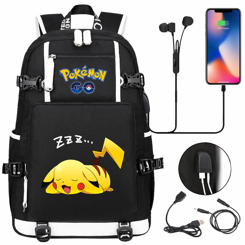 Mochila Pikachu Pokémon USB Impermeable - Morral Escolar Laptop Unisex