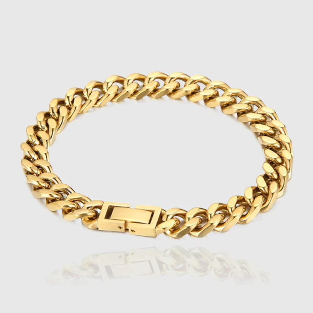 Venta al por mayor, pulsera de cadena cubana de acero inoxidable para hombres de 6/8/10/12/14MM, pulsera de Hip Hop PVD de Miami, joyería para mujeres, envío directo