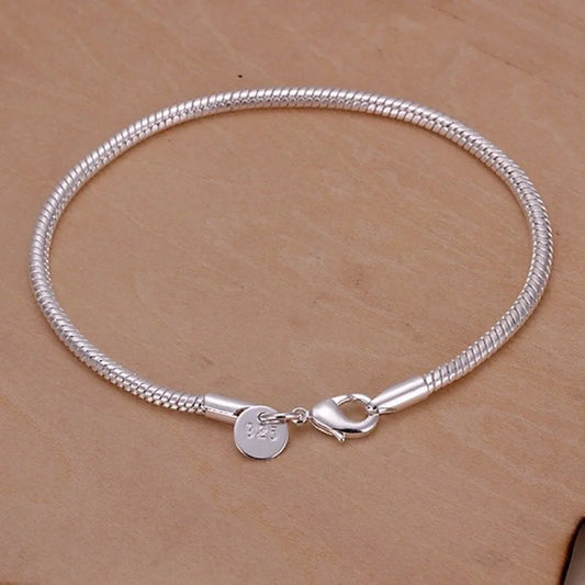 Pulseras de cadena de serpiente de 20cm, color plateado, 3MM, moda de fábrica, joyería de alta calidad, abalorio, boda bonita para mujer