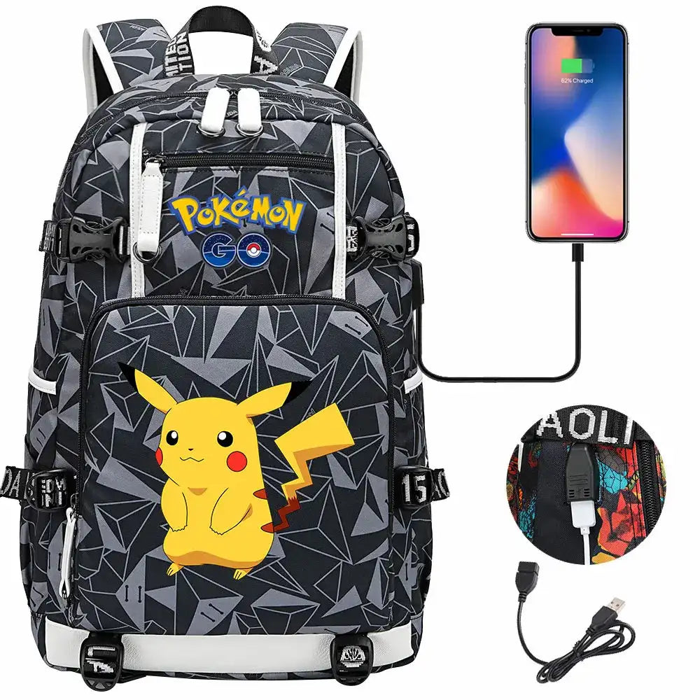 Mochila Pikachu Pokémon USB Impermeable - Morral Escolar Laptop Unisex