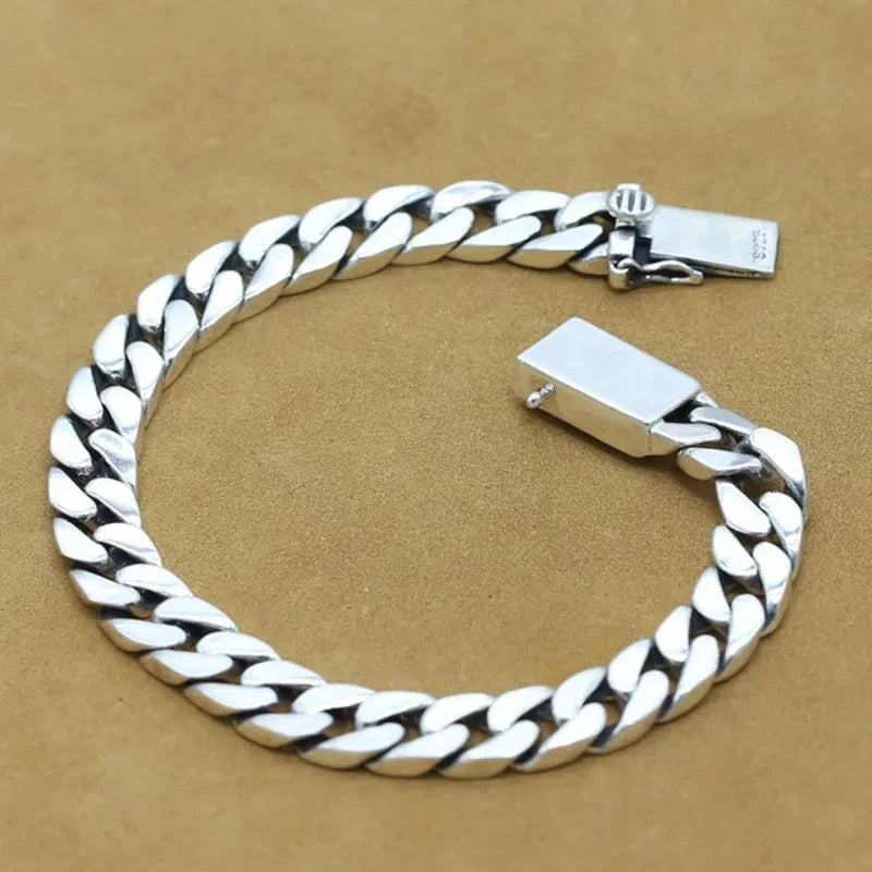 Pulsera de plata de ley 100% S925, joyería de plata Punk S925 de 8MM, certificado de transporte que nunca se decolora, regalos de joyería para hombres y mujeres