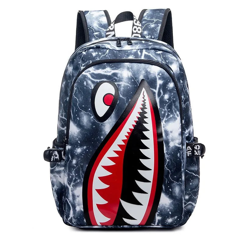 Mochila Escolar Tiburones Blanca y Negra - Diseño Unisex Ligera