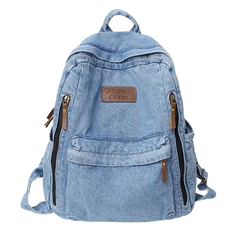 Mochila Mezclilla Estudiantes - Bolso Escolar Grande Múltiples Bolsillos