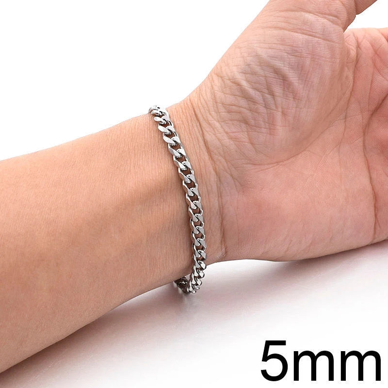 Pulsera de cadena cubana para hombre y mujer, brazalete clásico de acero inoxidable de 3/5/7/9mm de ancho, regalo de joyería