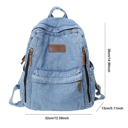 Mochila Mezclilla Estudiantes - Bolso Escolar Grande Múltiples Bolsillos