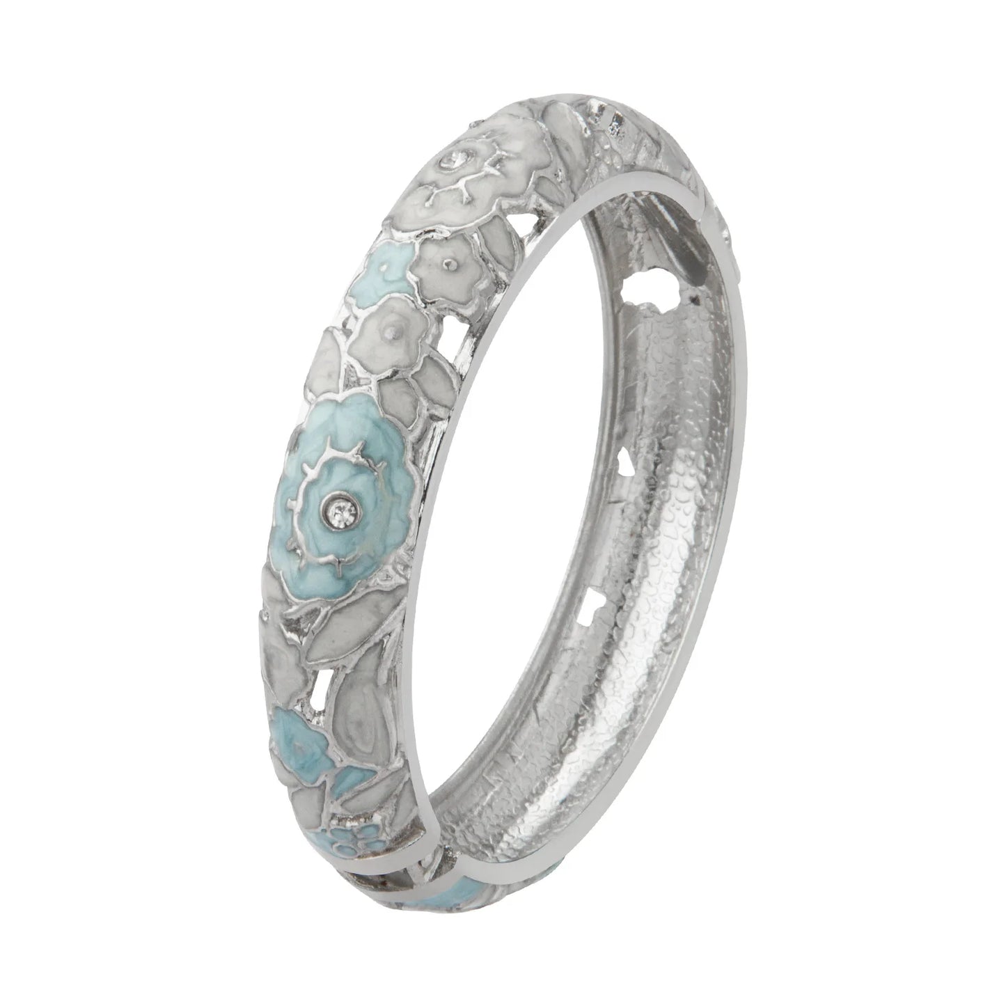 Brazaletes UJOY Flores Rosas Esmaltadas - Pulseras Huecas Regalo Joyería Mujer