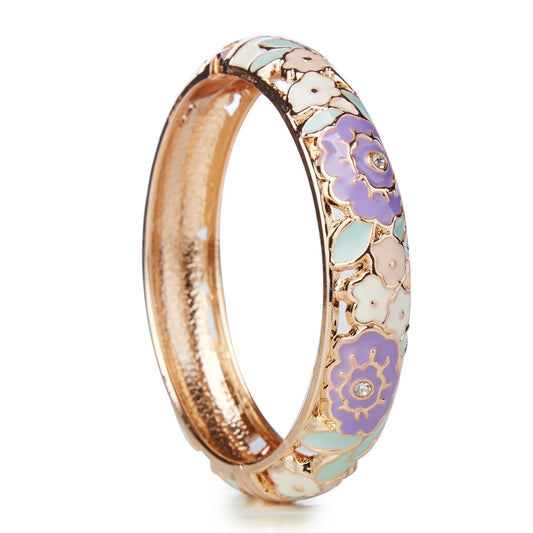 Brazaletes UJOY Flores Rosas Esmaltadas - Pulseras Huecas Regalo Joyería Mujer