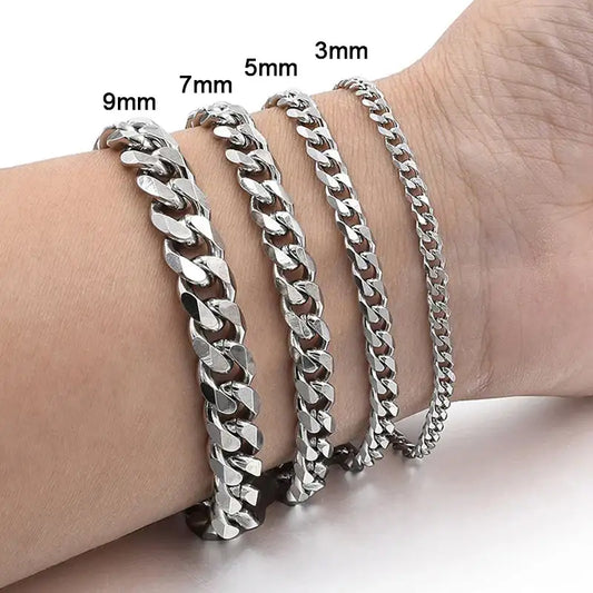 Pulsera de cadena cubana para hombre y mujer, brazalete clásico de acero inoxidable de 3/5/7/9mm de ancho, regalo de joyería