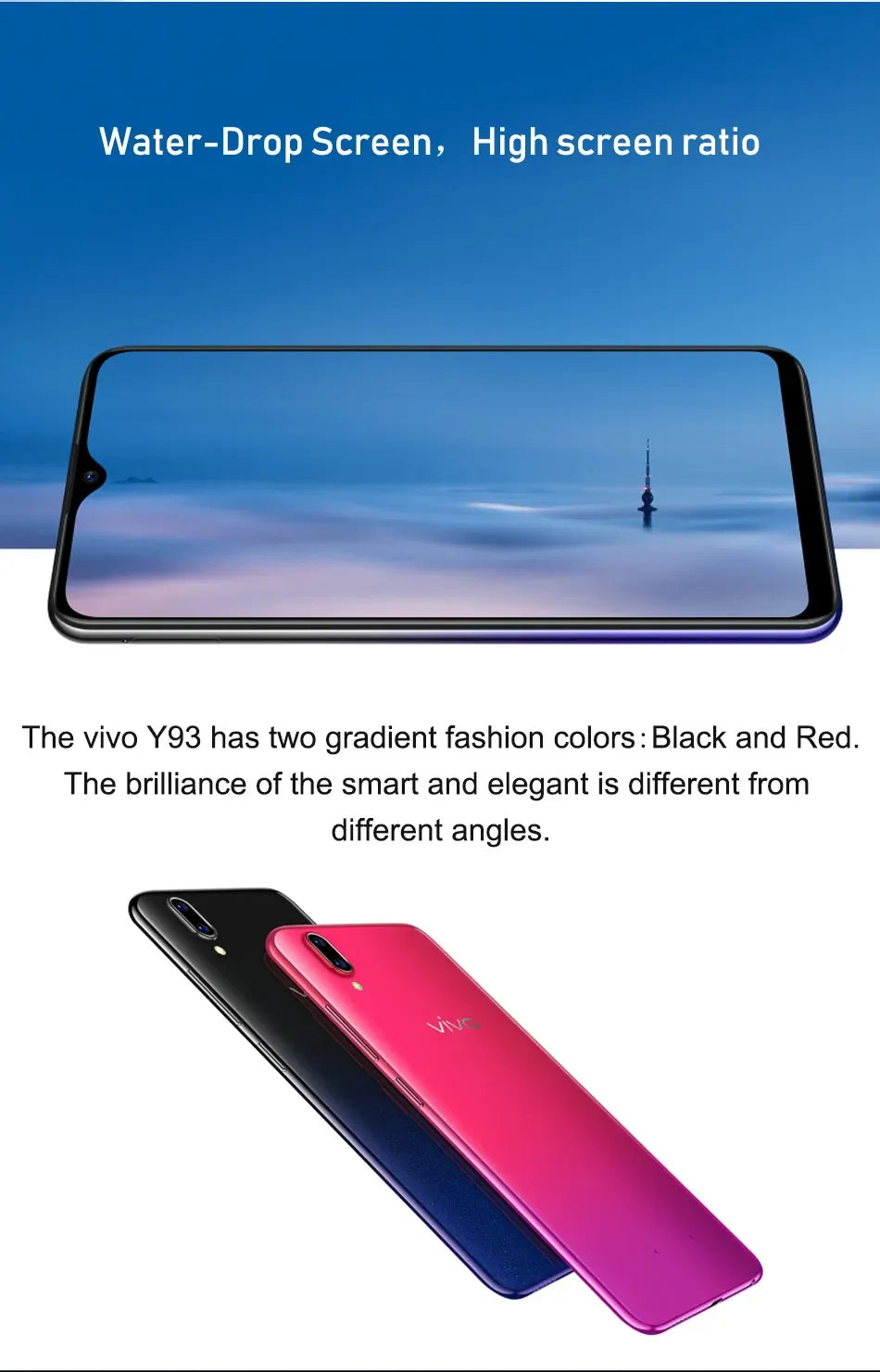 VIVO Y93 - Smartphone Premium 4GB RAM + 64GB | Pantalla 6.2" | Cámara Dual 13MP | Face ID