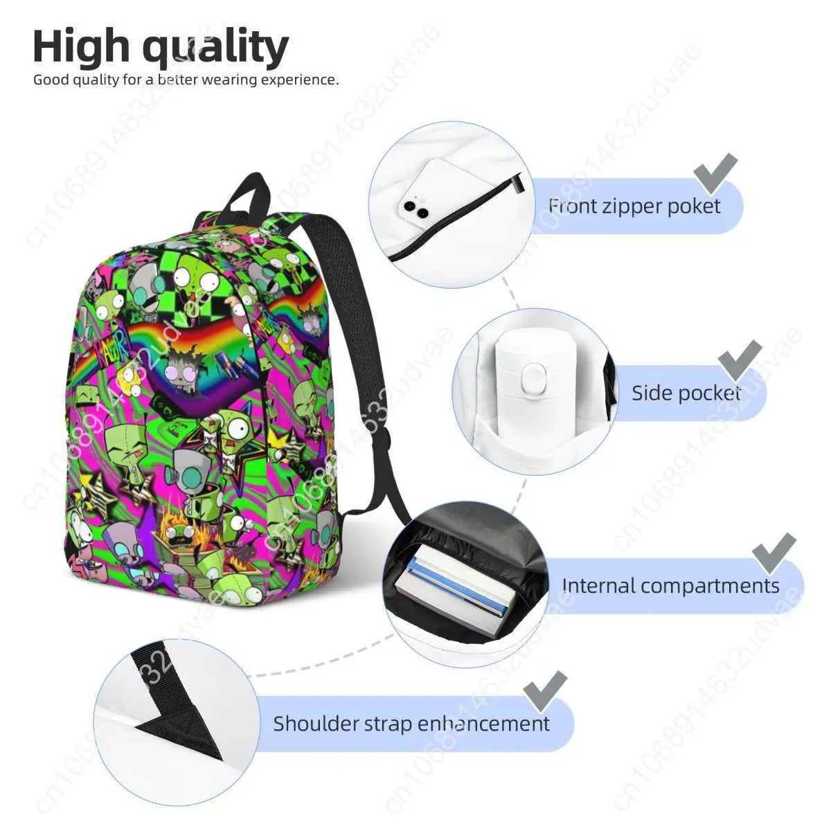 Mochila Invader Zim Gir Dib Robot - Unisex Universidad Senderismo