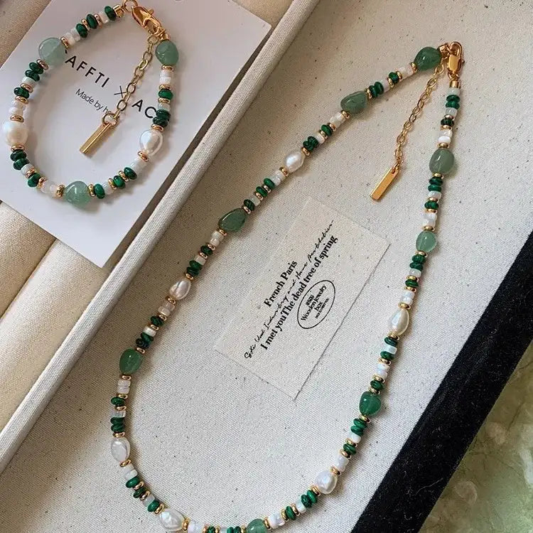 Recién llegado, conjunto de joyería femenina rellena de oro de 14 quilates con perlas naturales de agua dulce y piedra de Jade para mujer, collar, pulsera, regalos