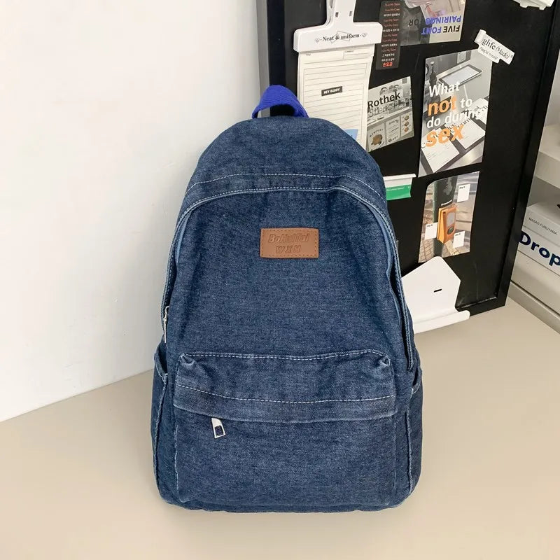 Mochila De tela vaquera para estudiante, morral De gran capacidad con múltiples bolsillos, a la moda, para la escuela,